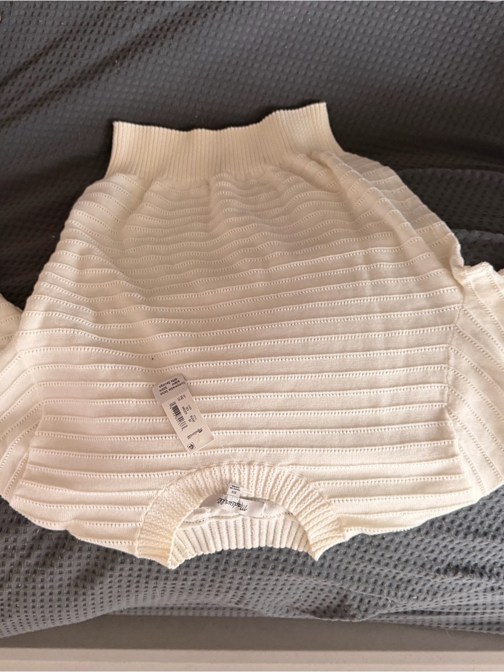 Madewell Cream Turtleneck Ribbed Eyelet Sweater